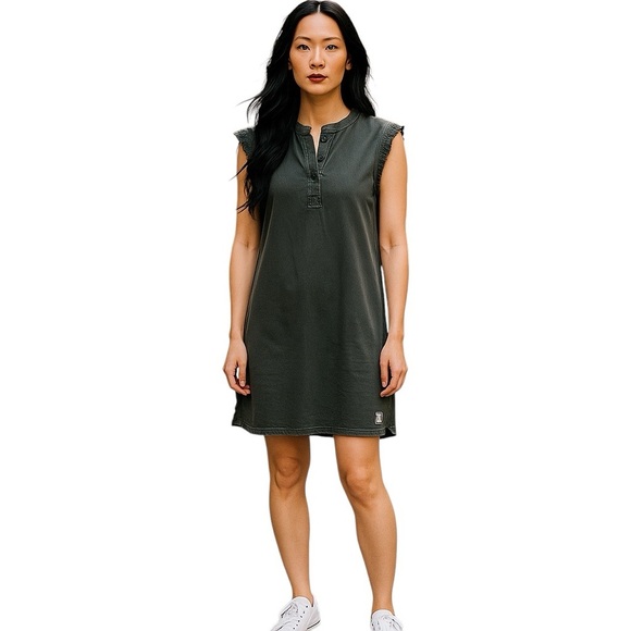 Dahlia khaki soft dress, Large, cap sleeves, raw edge, relaxed fit, Tencel - Picture 12 of 12